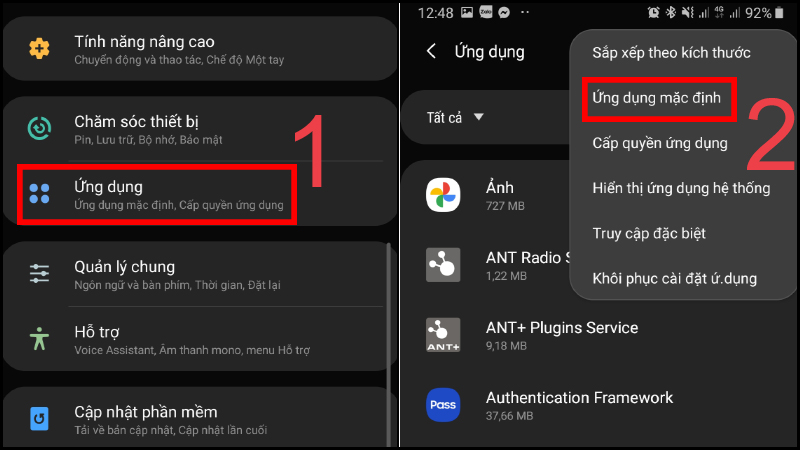 Nhấn vào ký hiệu 3 chấm gốc trên cùng phía bên tay phải > Chọn Ứng dụng mặc định.